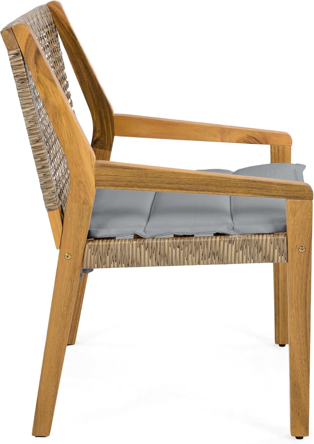 image:imageChristopher Knight Home Pelham Wooden Patio Dining Set for 4 Acacia Wood Outdoor Dining Table Set for 4 5 Piece Outdoor Dining Set with Round Table and Armchair with Seat Cushion TeakBeigeGrey Teak