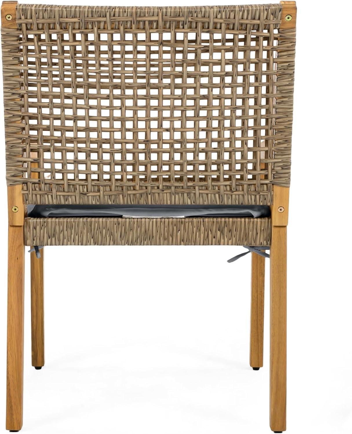 image:imageChristopher Knight Home Pelham Wooden Patio Dining Set for 4 Acacia Wood Outdoor Dining Table Set for 4 5 Piece Outdoor Dining Set with Round Table and Armchair with Seat Cushion TeakBeigeGrey Teak