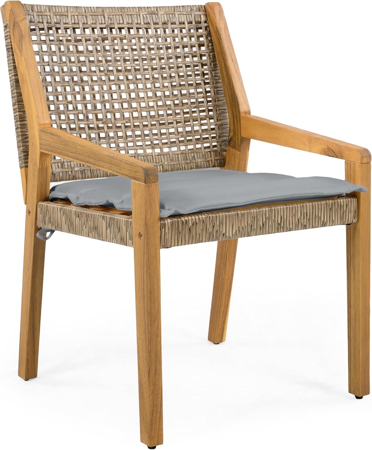 image:imageChristopher Knight Home Pelham Wooden Patio Dining Set for 4 Acacia Wood Outdoor Dining Table Set for 4 5 Piece Outdoor Dining Set with Round Table and Armchair with Seat Cushion TeakBeigeGrey Teak