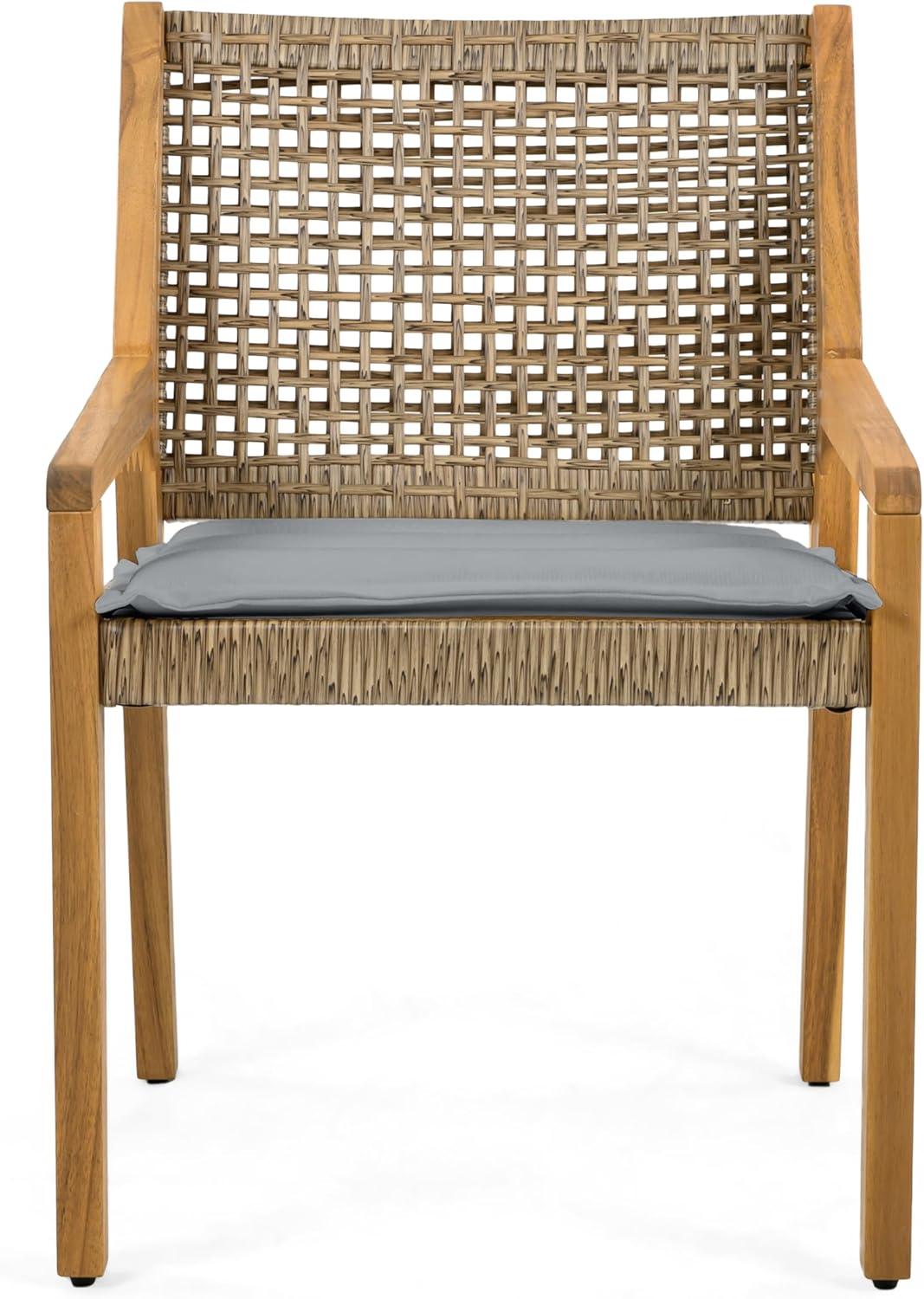 image:imageChristopher Knight Home Pelham Wooden Patio Dining Set for 4 Acacia Wood Outdoor Dining Table Set for 4 5 Piece Outdoor Dining Set with Round Table and Armchair with Seat Cushion TeakBeigeGrey Teak