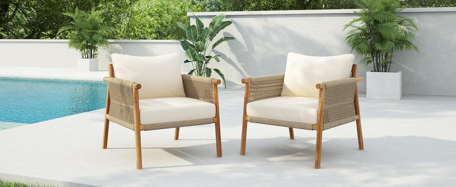 image:imageChristopher Knight Home Posey Modern Patio Wooden Club Chair with Rope Woven ArmrestampBackrest Outdoor Lounge Chair with WeatherResistant Removable Cushions Deep Seating Accent Chair TeakBeige