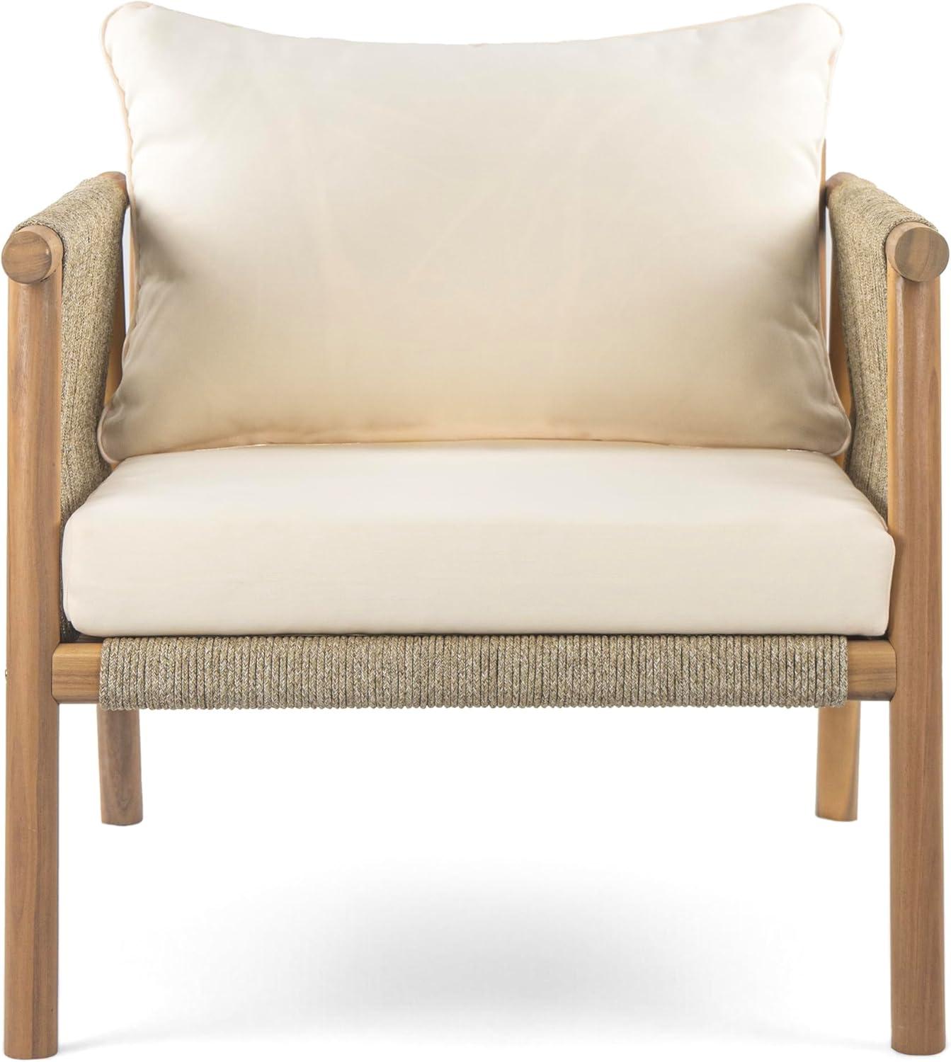 image:imageChristopher Knight Home Posey Modern Patio Wooden Club Chair with Rope Woven ArmrestampBackrest Outdoor Lounge Chair with WeatherResistant Removable Cushions Deep Seating Accent Chair TeakBeige
