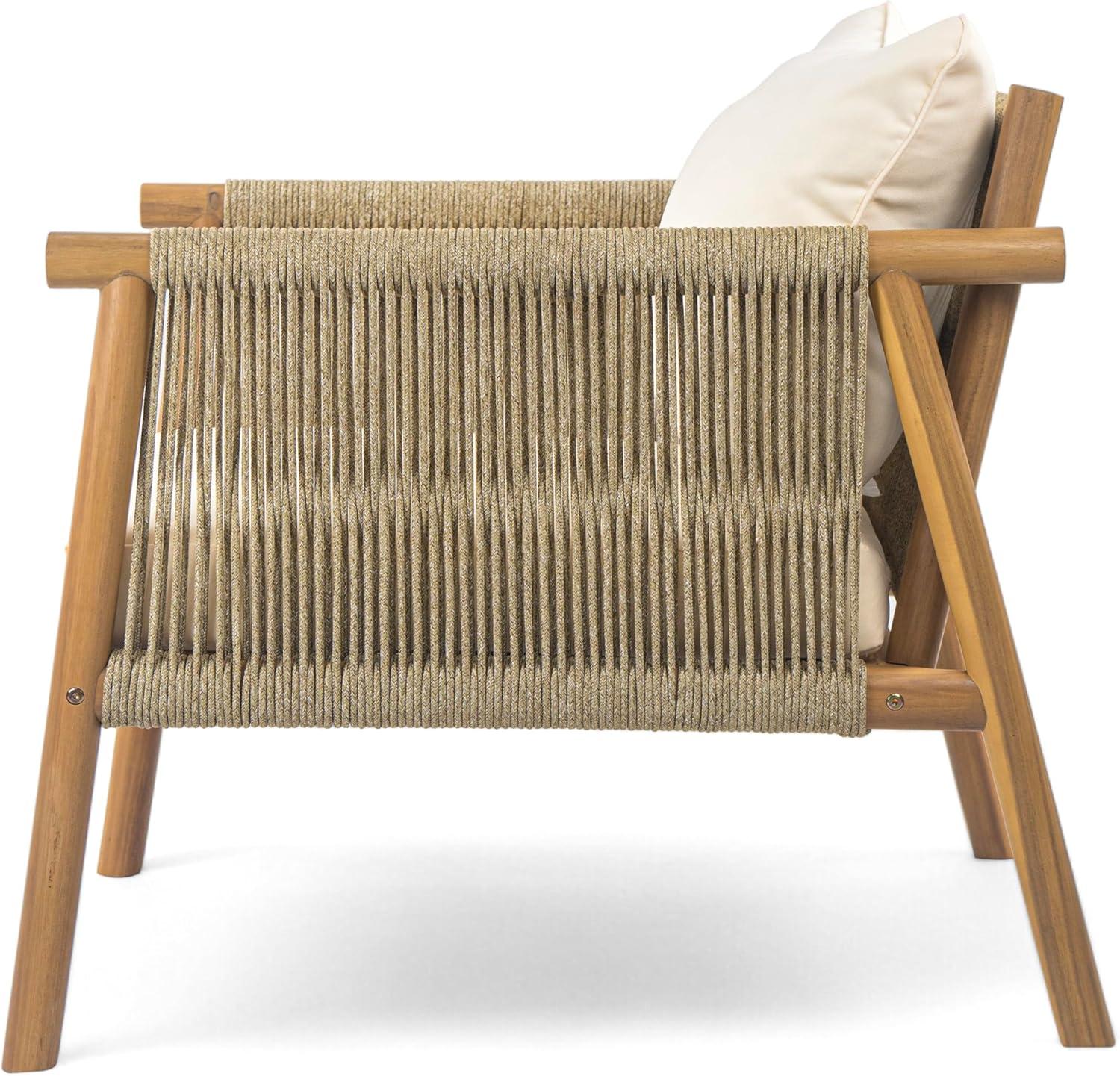 image:imageChristopher Knight Home Posey Modern Patio Wooden Club Chair with Rope Woven ArmrestampBackrest Outdoor Lounge Chair with WeatherResistant Removable Cushions Deep Seating Accent Chair TeakBeige