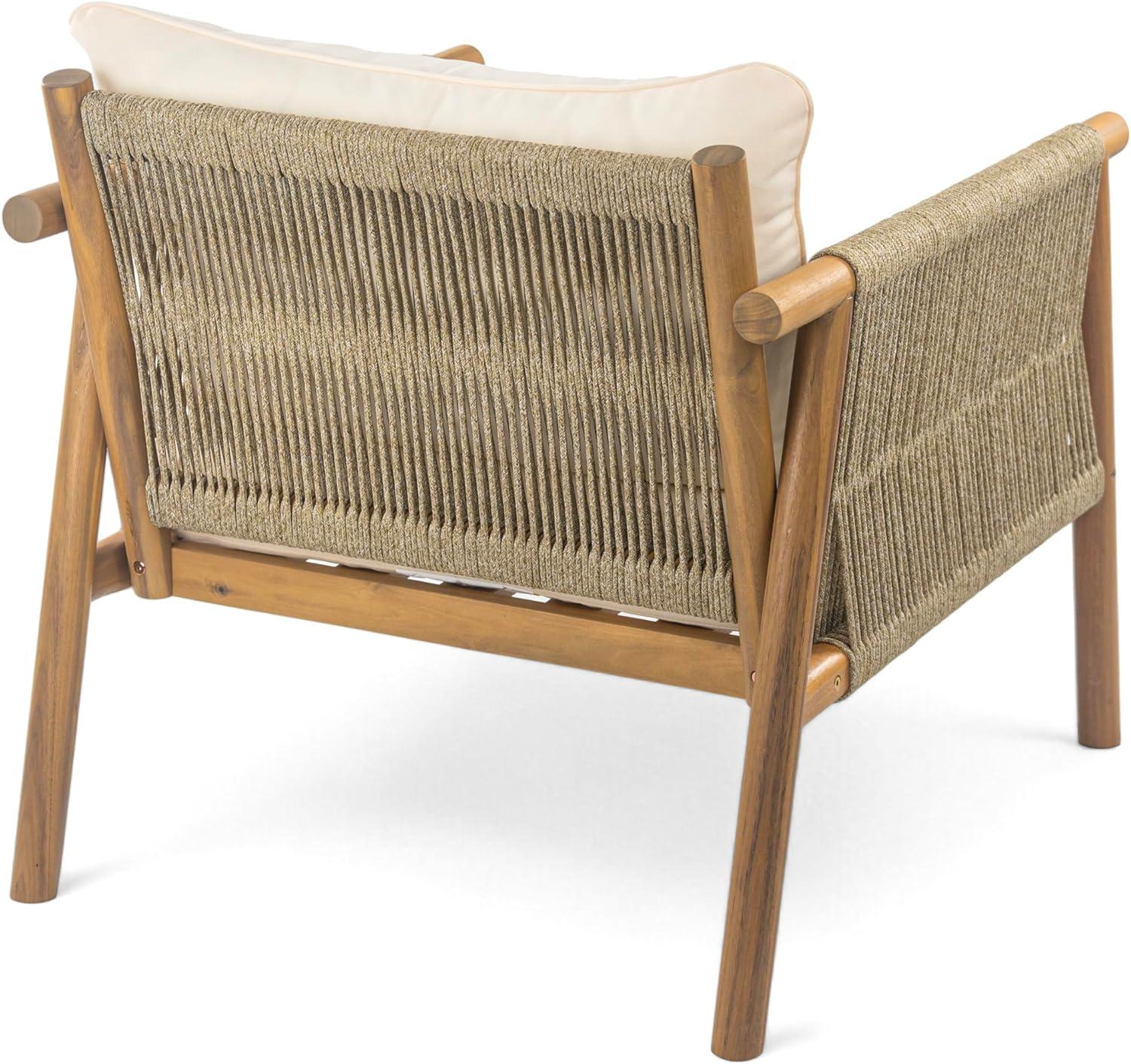image:imageChristopher Knight Home Posey Modern Patio Wooden Club Chair with Rope Woven ArmrestampBackrest Outdoor Lounge Chair with WeatherResistant Removable Cushions Deep Seating Accent Chair TeakBeige