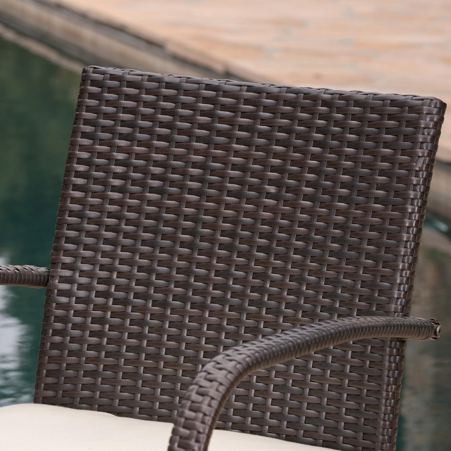 image:imageChristopher Knight Home San Andres Wicker and Wood Dining Set 7Pcs Set Multibrown Crme Teak Finish