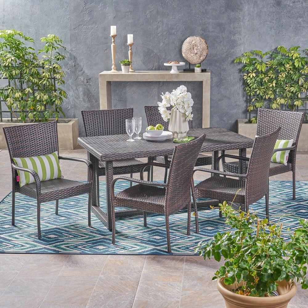 image:imageChristopher Knight Home Cain Outdoor 7 Piece Wicker Dining Set Multibrown
