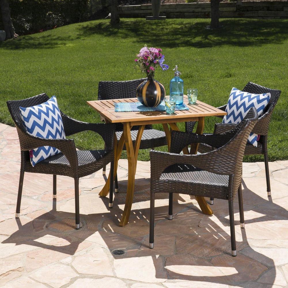 image:imageChristopher Knight Home Colin Outdoor 5 Piece Acacia WoodWicker Dining Set Teak Finish and Multibrown