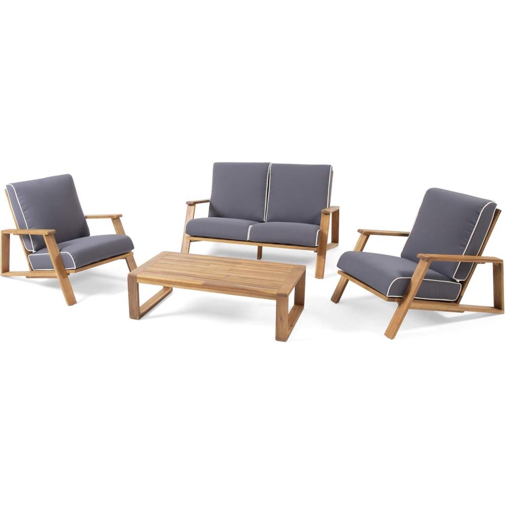 image:imageChristopher Knight Home Edwina Outdoor 4 Seater Chat Set with Cushions Teak Finish Dark Gray