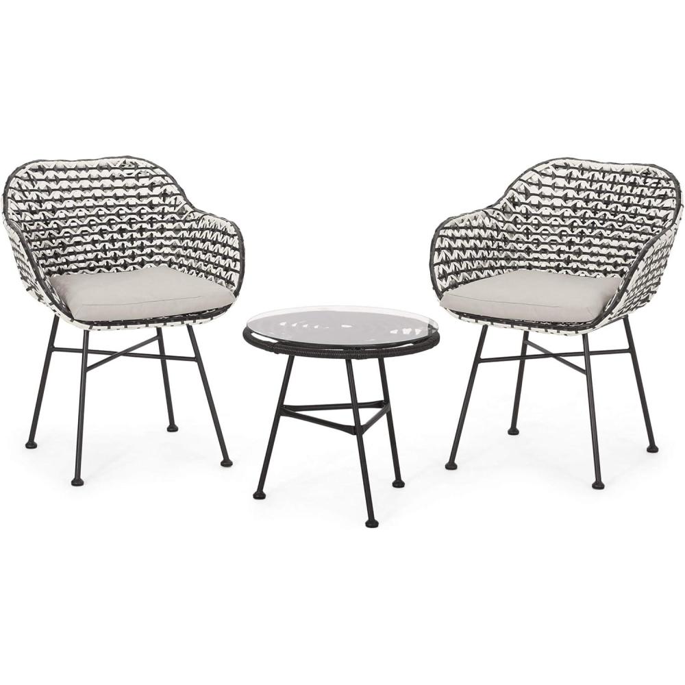 image:imageChristopher Knight Home Gloria Outdoor 3 Piece Wicker Chat Set White Beige and Black