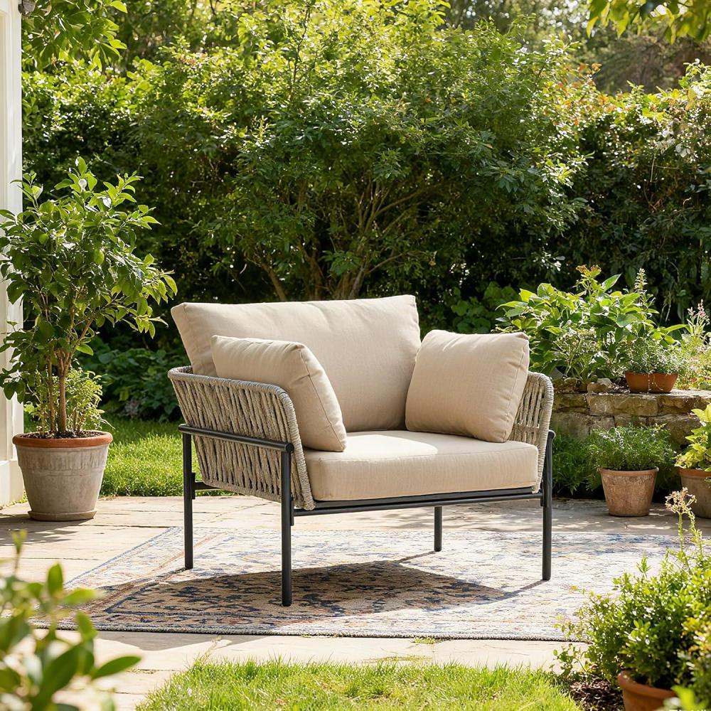 image:imageChristopher Knight Home Jaylon Modern Iron Lounge Chair Outdoor Patio Accent Chair with Rope Weave Design Patio Furniture Set Single Sofa Chair with Cushions Comfy Reading Chair BeigeGreyBeigegrey