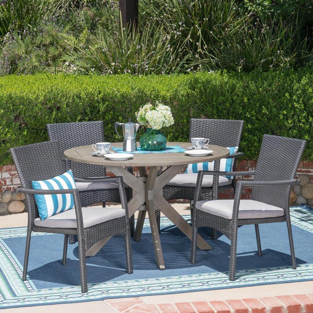 image:imageChristopher Knight Home Layna Outdoor 5 Piece Wood and Wicker Dining Set Gray FinishGray