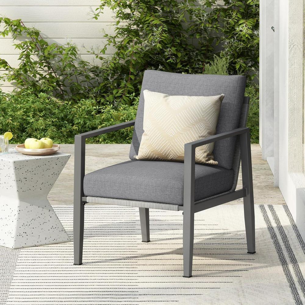 image:imageChristopher Knight Home Nadine Outdoor Rope Accent Chair Aluminum Woven Rope Back Club Chair OpenWeave Armchair Sleek Patio Lounge Chair with Cushions for Gardern Yard Balcony Poolside GrayGrey