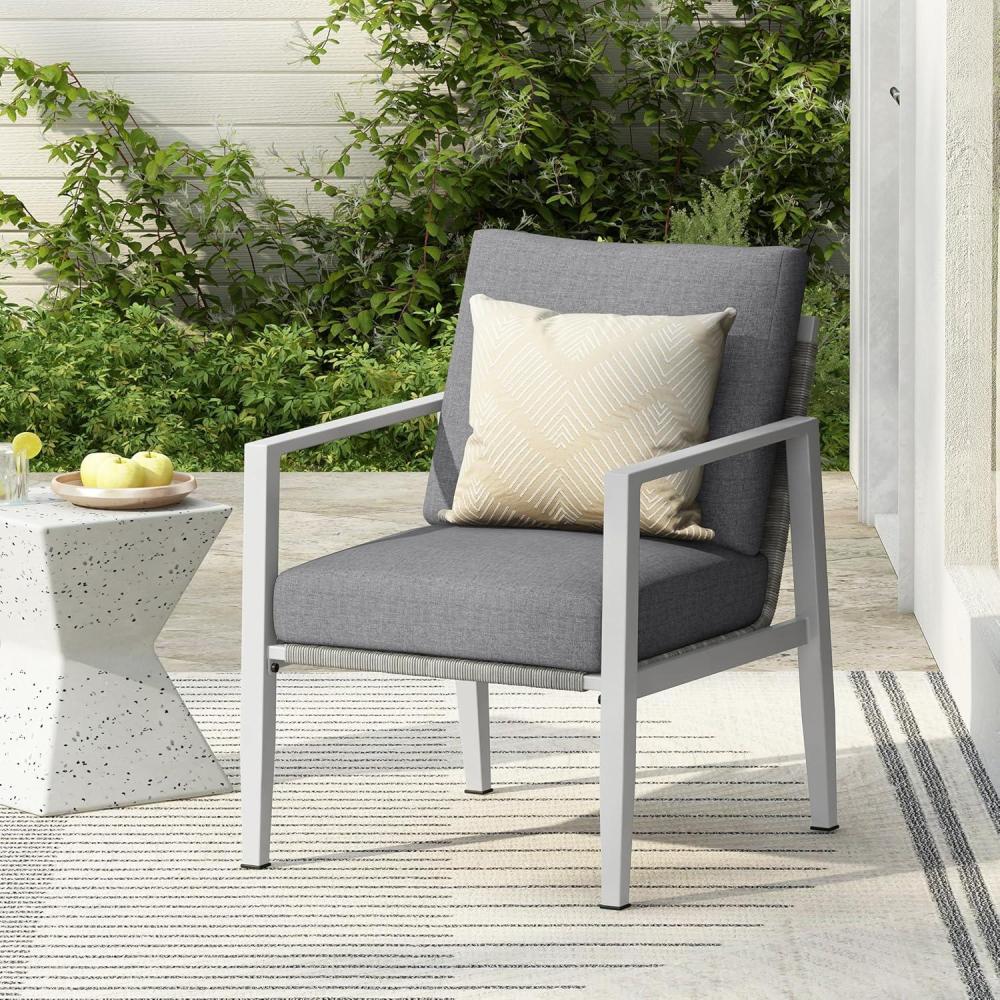 image:imageChristopher Knight Home Nadine Outdoor Rope Accent Chair Aluminum Woven Rope Back Club Chair OpenWeave Armchair Sleek Patio Lounge Chair with Cushions for Gardern Yard Balcony Poolside GraySilver
