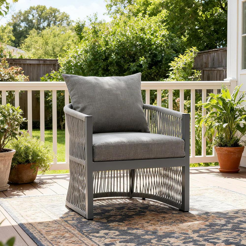 image:imageChristopher Knight Home Nadine Outdoor Rope Club Chair Aluminum Woven Rope Accent Chair Curved Back Armchair OpenWeave Texture Lounge Chair with Cushion for Gardern Yard Balcony Poolside GaryGrey