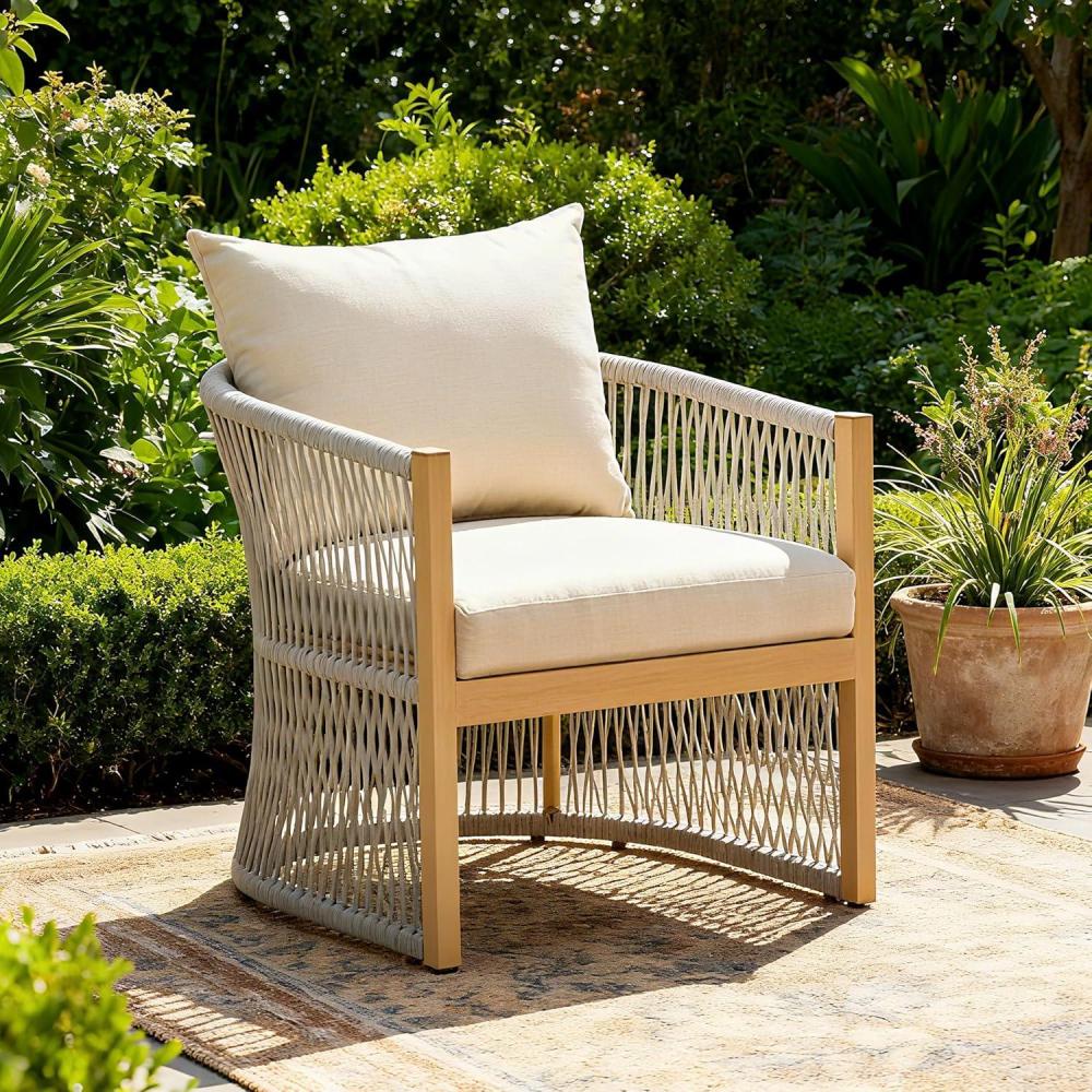 image:imageChristopher Knight Home Nadine Outdoor Rope Club Chair Aluminum Woven Rope Accent Chair Curved Back Armchair OpenWeave Texture Lounge Chair with Cushion for Gardern Yard Balcony Poolside GaryBeige