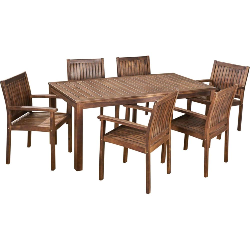 image:imageChristopher Knight Home Odin Outdoor 7Piece Acacia Wood Dining Set Dark Brown