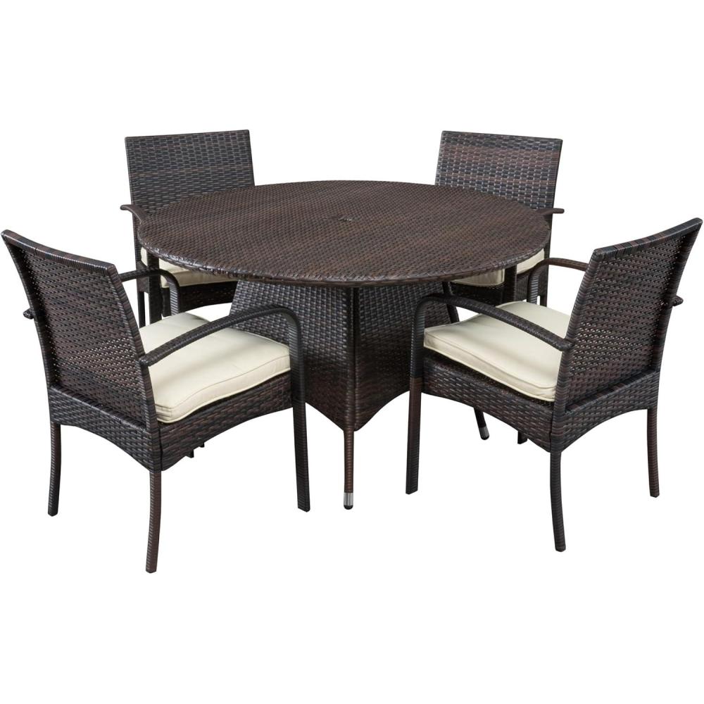image:imageChristopher Knight Home Outdoor 5 Piece MultiBrown Wicker Dining Set with Cushion