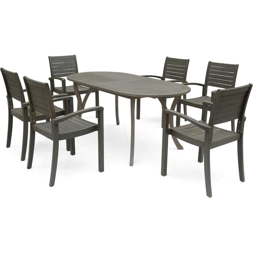 image:imageChristopher Knight Home Powell Outdoor 6Seater Oval Acacia Wood Dining Set Gray Finish