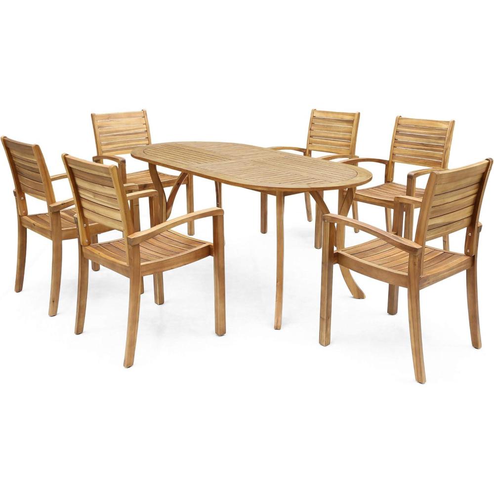 image:imageChristopher Knight Home Powell Outdoor 6Seater Oval Acacia Wood Dining Set Teak Finish