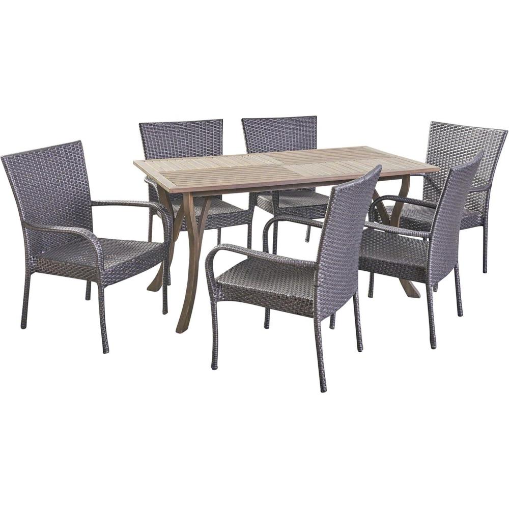 image:imageChristopher Knight Home Robin Outdoor 7 Piece Wood and Wicker Dining Set Gray FinishGray