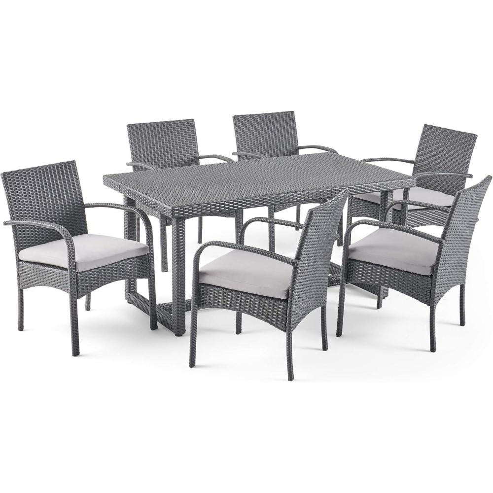 image:imageChristopher Knight Home Sophia Outdoor 7 Piece Wicker Dining Set Grey Cushions