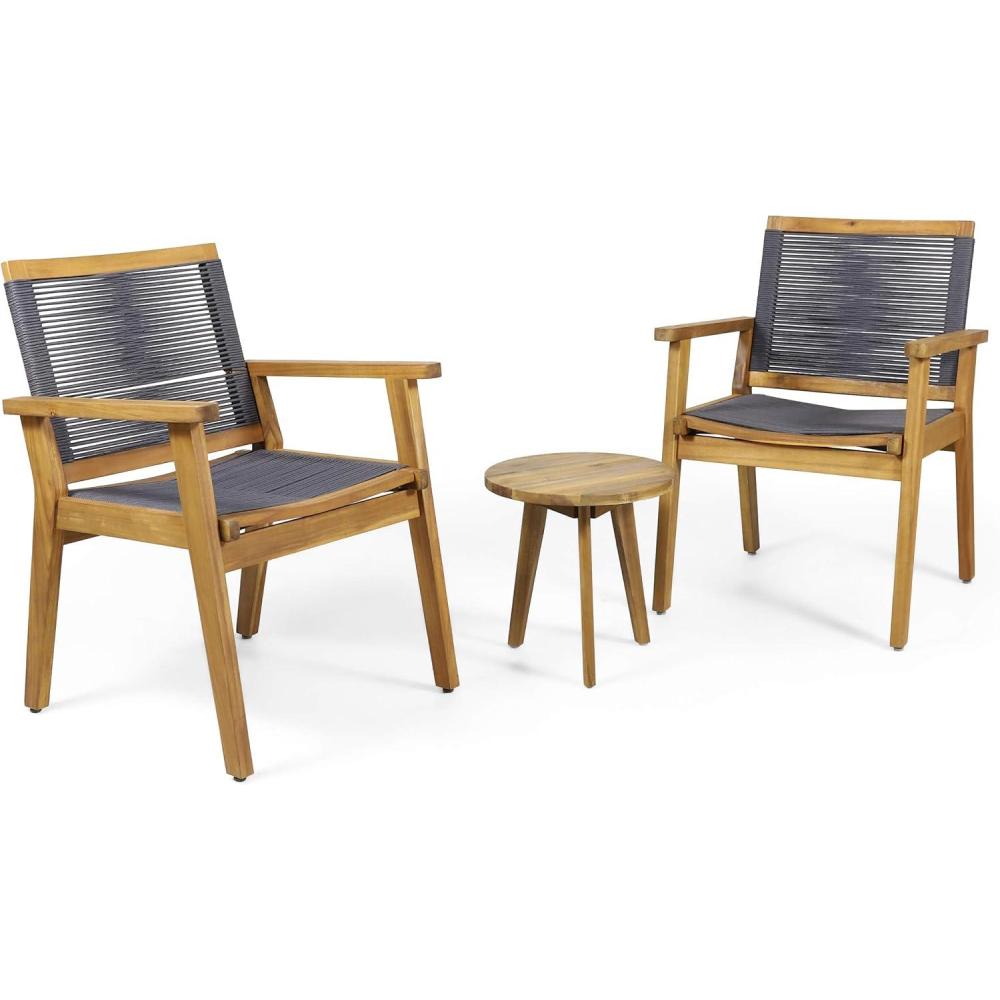 image:imageChristopher Knight Home Tracy Outdoor 3 Piece Acacia Wood Chat Set Teak Natural and Dark Gray