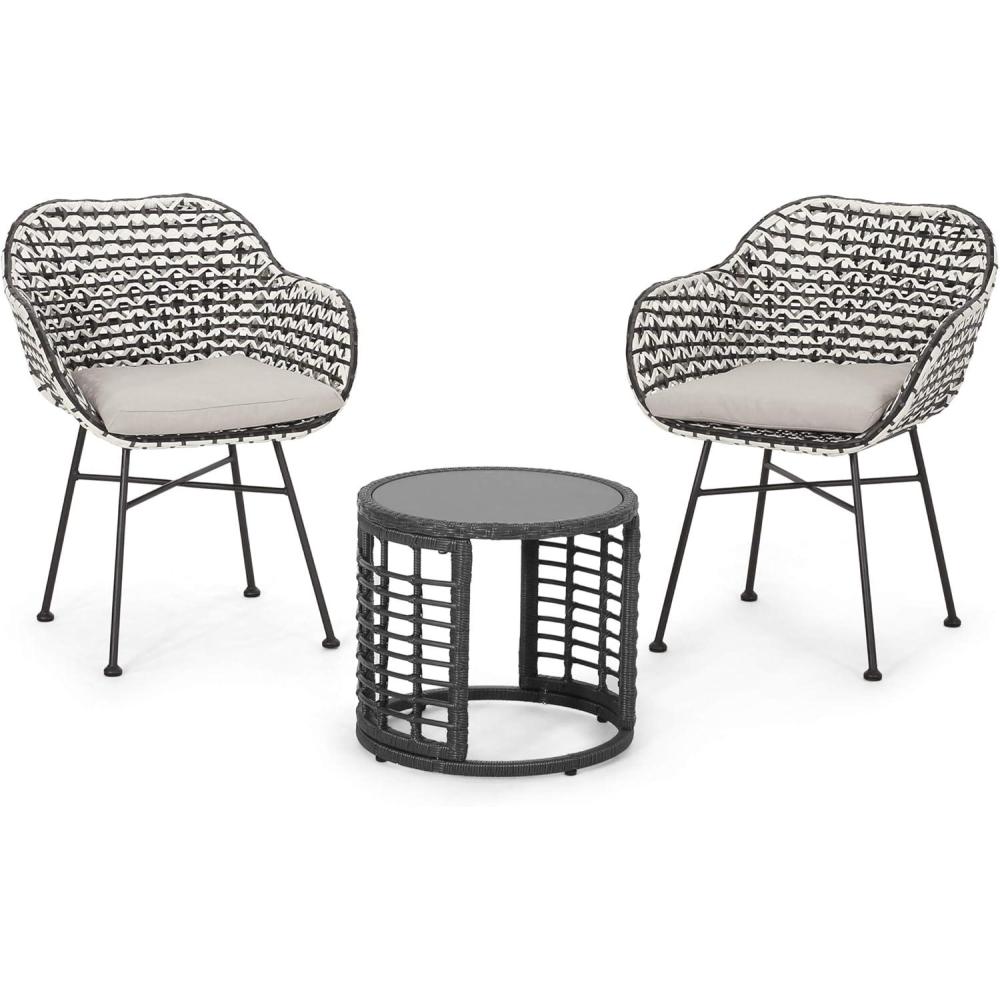 image:imageLareina Outdoor 3 Piece Wicker Chat Set White Beige and Black