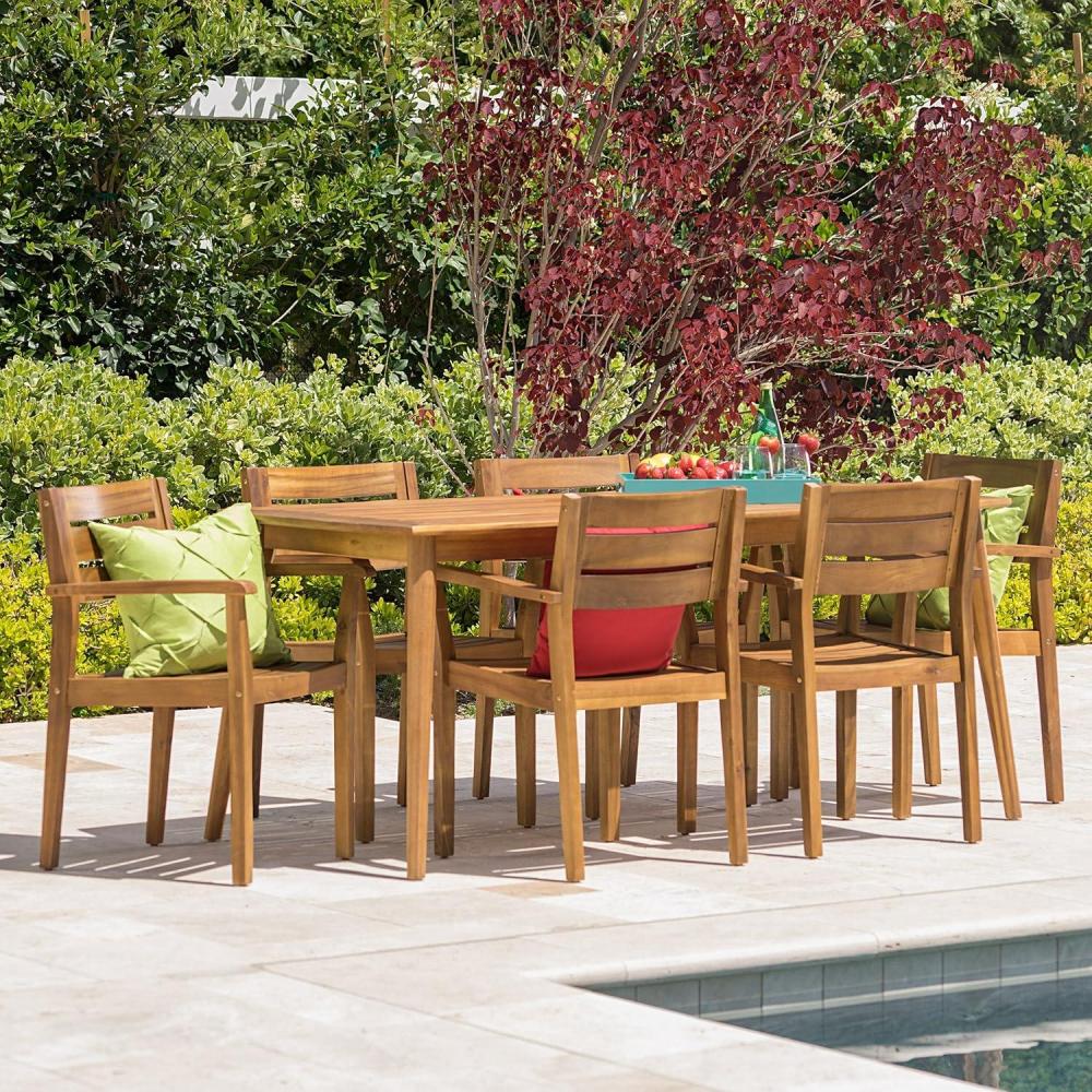 image:imageStanyan 7 Piece Outdoor Acacia Wood Dining Set Perfect for Patio with Teak Finish7 Piece Set