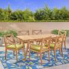 Christopher Knight Home Alva Outdoor 7-Piece Acacia Wood Dining Set, Teak Finish/Teak Finish/Green