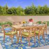 Christopher Knight Home Alva Outdoor 7-Piece Acacia Wood Dining Set, Teak Finish/Teak Finish/Green