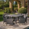 Christopher Knight Home Arcade Outdoor Wicker Square Dining Set with Water Resistant Cushions, 9-Pcs Set, Grey / Light Grey Cushion