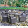Christopher Knight Home Aristo Outdoor Wicker Square Dining Set with Water Resistant Cushions, 9-Pcs Set, Grey / Silver Cushions