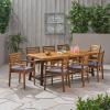 Christopher Knight Home Atlantic Outdoor Acacia Wood and Iron 9 Piece Dining Set with Cushion, 22.75 “W x 22.75 “D x 33.25 “H, Teak + Black + Dark Gray