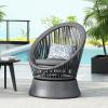 Christopher Knight Home Banes Egg-Shaped Wicker Lounge Chair Outdoor, Iron Frame Egg Chair Outdoor with Removable Cushion, Comfy Reading Chair for Garden Backyard Balcony Poolside, Grey(Dark Grey)