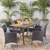 Christopher Knight Home Carlos Outdoor 7 Piece Wood and Wicker Dining Set, Gray Finish/Gray