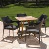 Christopher Knight Home Colin Outdoor 5 Piece Acacia Wood/Wicker Dining Set, Teak Finish and Multibrown