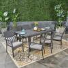 Christopher Knight Home Davenport Outdoor 9 Piece Wood and Wicker Expandable Dining Set, 22.25 “W x 25 “D x 35 “H, Sandblasted Dark Gray + Gray