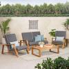 Christopher Knight Home Edwina Outdoor 4 Seater Chat Set with Cushions, Teak Finish, Dark Gray