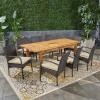 Christopher Knight Home Elmar Outdoor 9 Piece Acacia Wood and Wicker Expandable Dining Set, 22.1 “W x 23.5 “D x 32.75 “H, Sandblasted Natural Brown + Multibrown + Cream