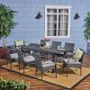Christopher Knight Home Elmar Outdoor 9 Piece Wood and Wicker Expandable Dining Set, 22.1 “W x 23.5 “D x 32.75 “H, Sandblasted Dark Gray + Gray