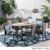 Christopher Knight Home Ford Outdoor 7 Piece Wood and Wicker Dining Set, Finish and Gray