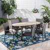 Christopher Knight Home Ford Outdoor 7 Piece Wood and Wicker Dining Set, Finish and Gray