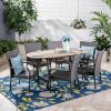 Christopher Knight Home Ford Outdoor 7 Piece Wood and Wicker Dining Set, Finish and Gray