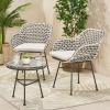 Christopher Knight Home Gloria Outdoor 3 Piece Wicker Chat Set, White, Beige, and Black