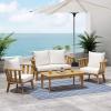 Christopher Knight Home Helena Outdoor Wooden Chat Set with Rectangular Coffee Table, White and Teak Finish