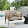 Christopher Knight Home Jaylon Modern Iron Lounge Chair Outdoor, Patio Accent Chair with Rope Weave Design, Patio Furniture Set Single Sofa Chair with Cushions, Comfy Reading Chair, Beige+Grey(Natural+beige)