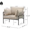 Christopher Knight Home Jaylon Modern Iron Lounge Chair Outdoor, Patio Accent Chair with Rope Weave Design, Patio Furniture Set Single Sofa Chair with Cushions, Comfy Reading Chair, Beige+Grey(Beige+grey)