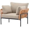 Christopher Knight Home Jaylon Modern Iron Lounge Chair Outdoor, Patio Accent Chair with Rope Weave Design, Patio Furniture Set Single Sofa Chair with Cushions, Comfy Reading Chair, Beige+Grey(Natural+beige)