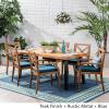 Christopher Knight Home Justin Outdoor 7 Piece Acacia Wood Dining Set, Teak Finish/Rustic Metal/Blue