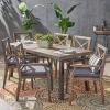 Christopher Knight Home Justin Outdoor 7 Piece Acacia Wood Dining Set, Teak, Gray Finish/Rustic Metal/Dark Gray